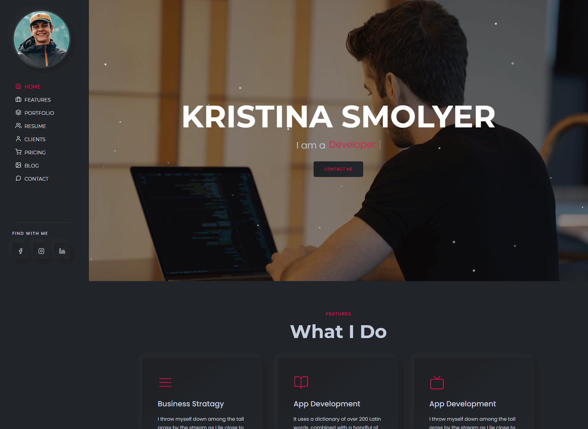 Web Developer dark template preview
